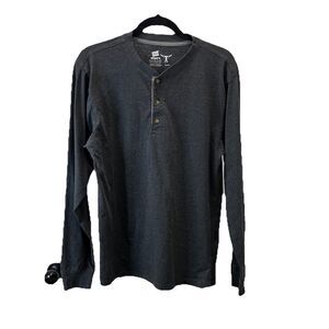 Hanes Beefy T Shirt Long Sleeve Henley Men's Size M Gray